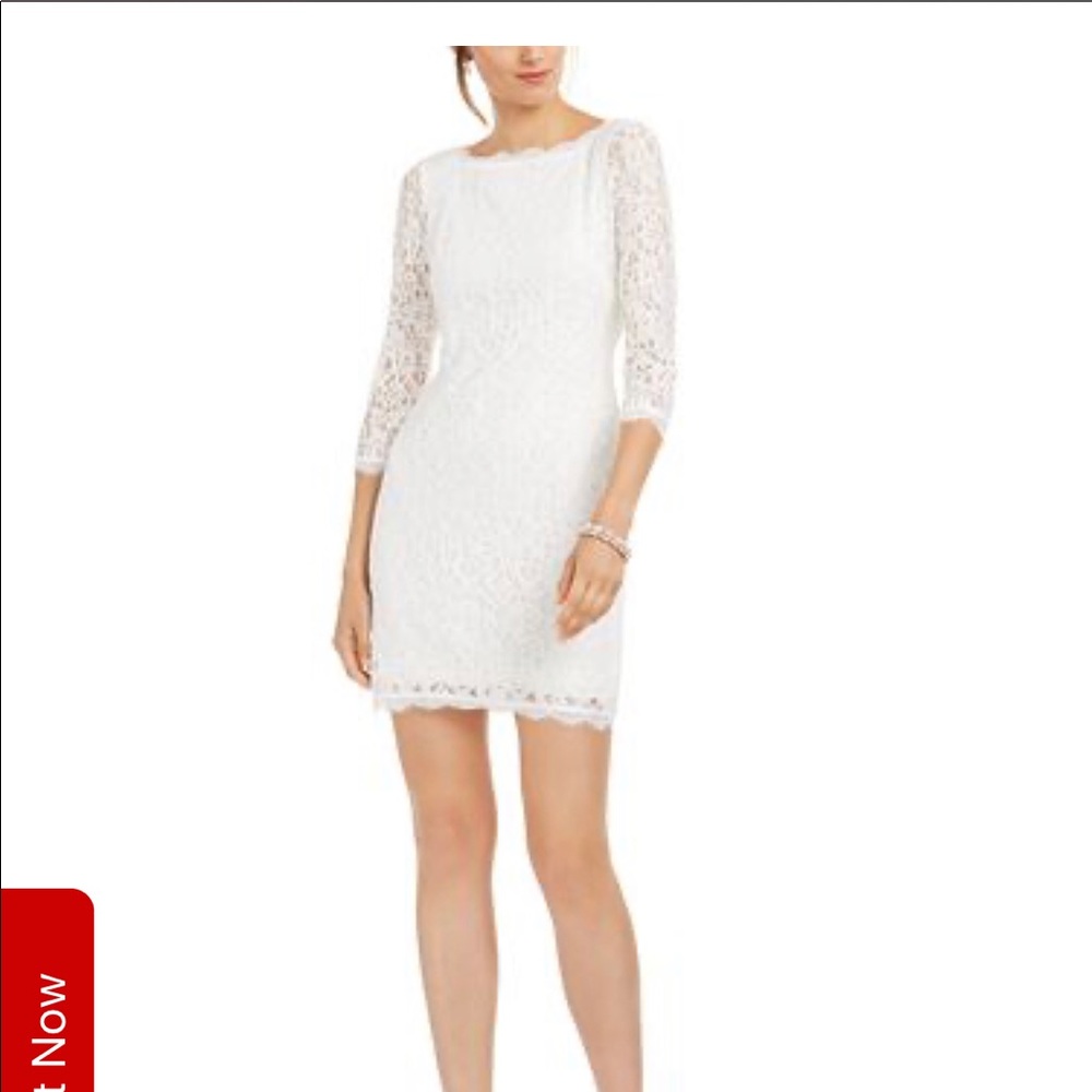 adriana papell white lace dress